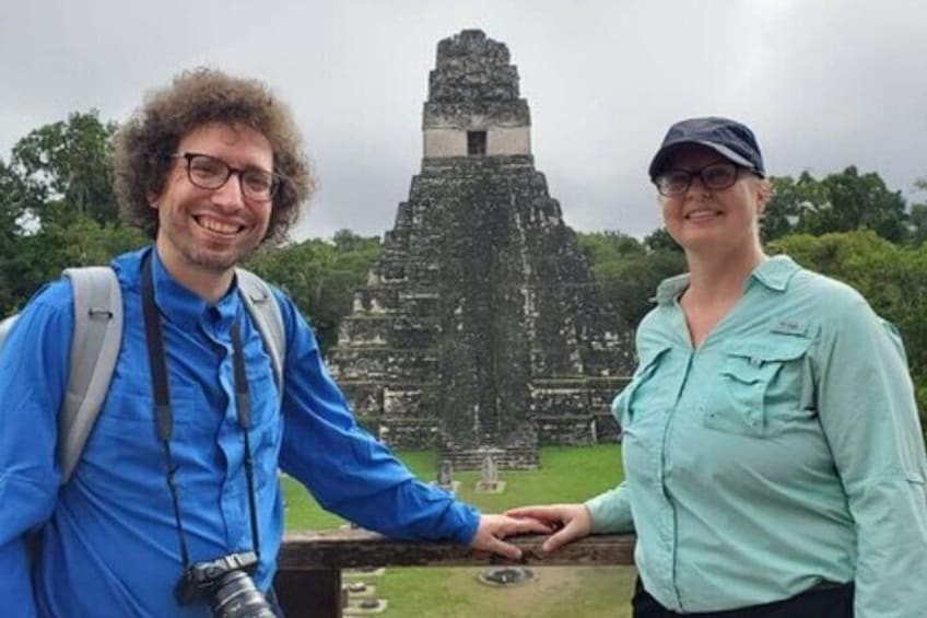 Gran Plaza Tikal National Park in the background the Great Jaguar pyramid