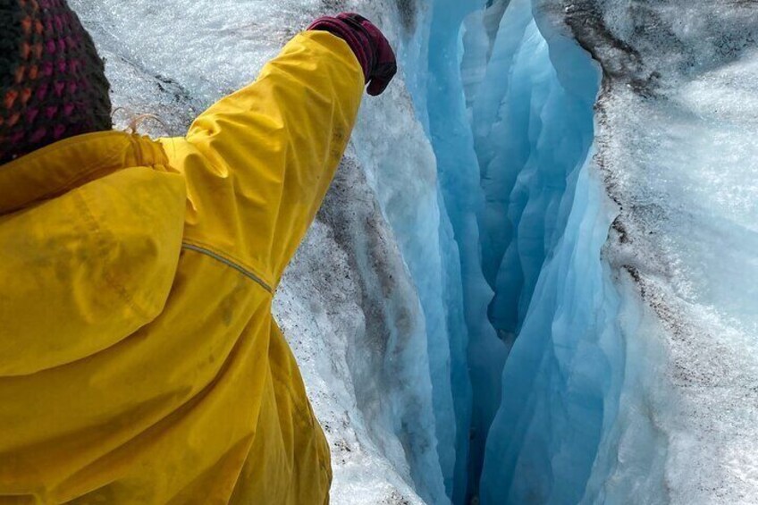 Kids enjoying the deep blue crevasses