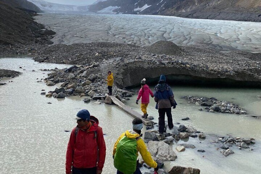 Crossing onto the toe of the glacier