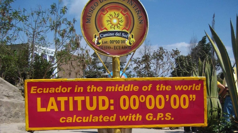 Sign at zero degrees latitude in Ecuador