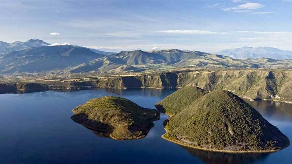 Green hills and lake islands in Otavalo