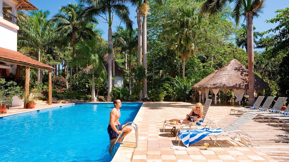 relaxing by the pool in Merida