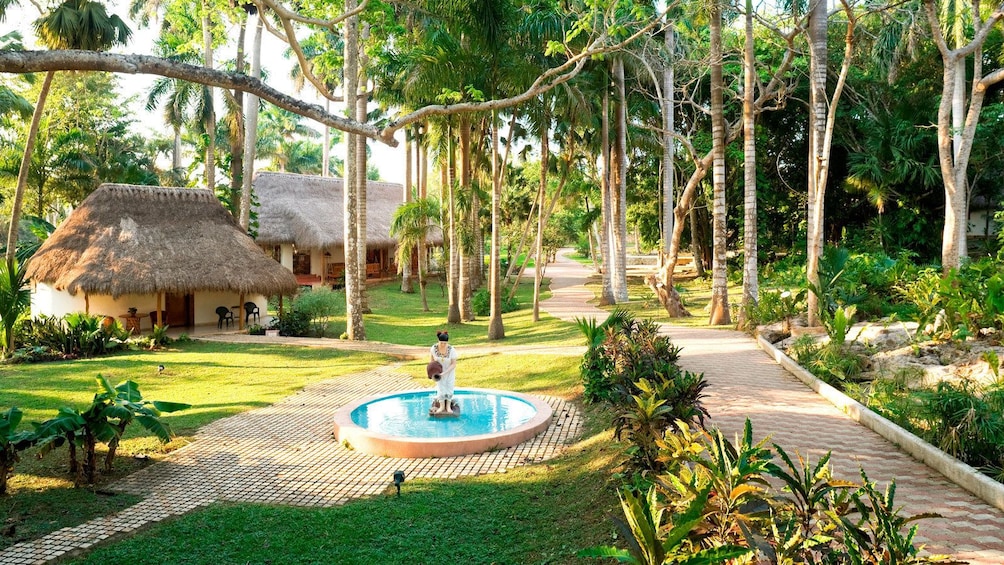 walking through a resort in Merida