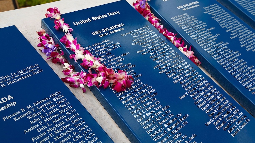 Name plate memorial at Pearl Harbor in Hawaii