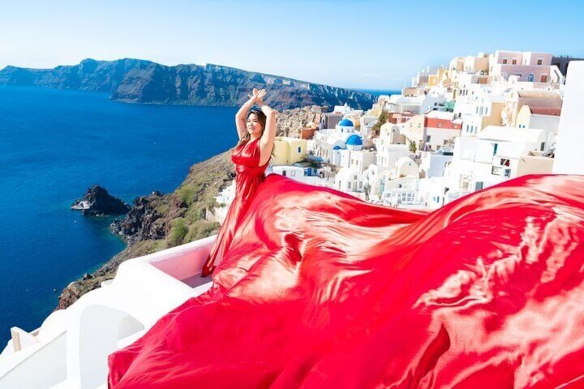 Private Flying Dress Photoshoot in Santorini