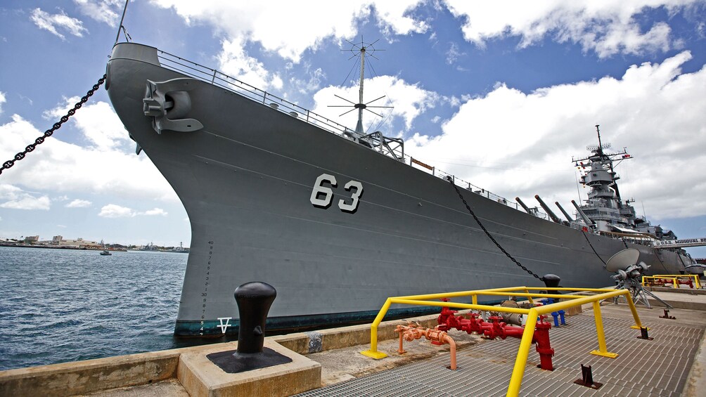 View of battleship in Pearl Harbor in Hawaii