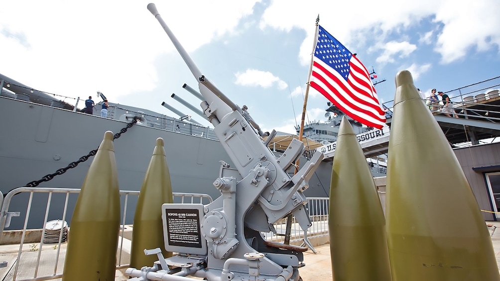 Show item 5 of 9. USS Missouri weapons close up in Oahu