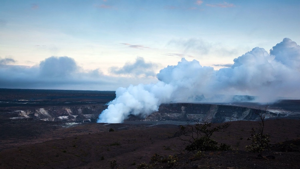 Steam rises from a volcanic crater in Oahu