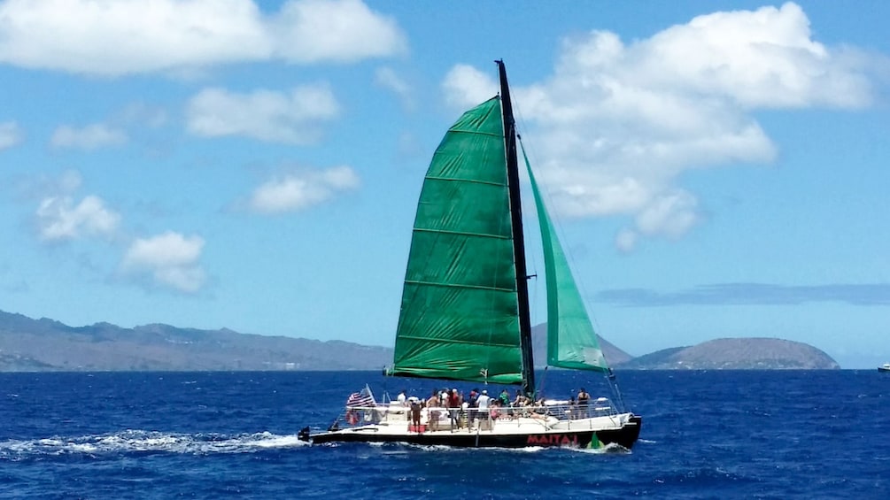 Catamaran sailing off the coast of Oahu