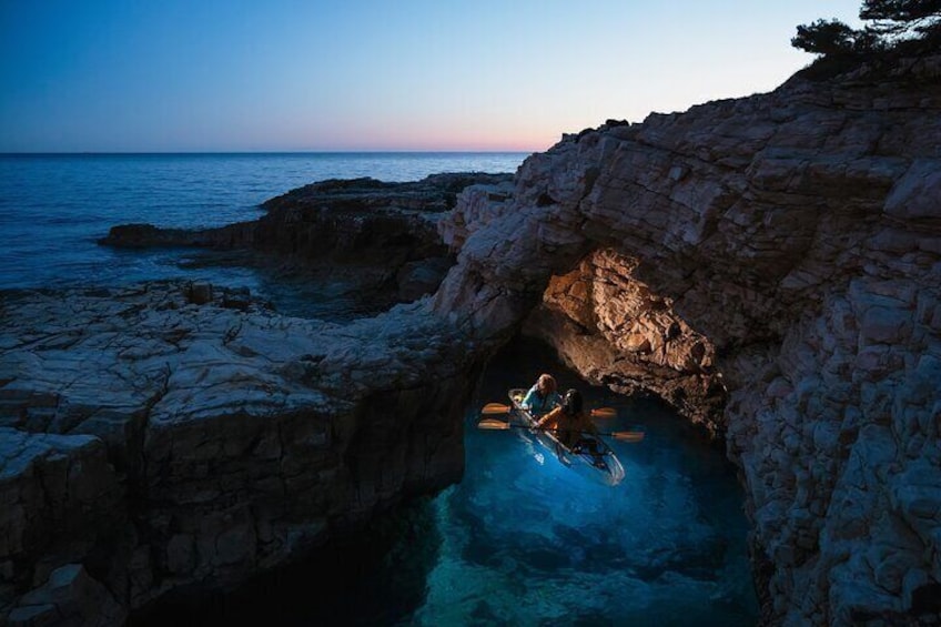 Transparent Kayak Night Glow Experience from Pula