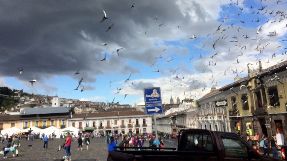 Street scene in old district in Quito