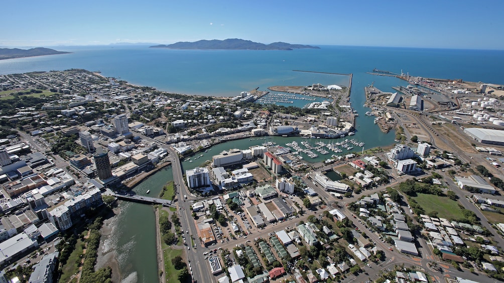 Aerial view of port city