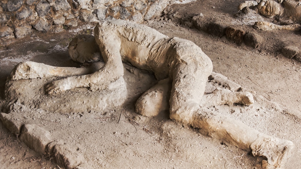 Close up of plaster of Pompeii victim.