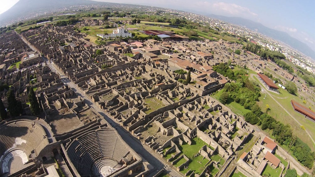 Aerial view of Pompeii ruins in Italy