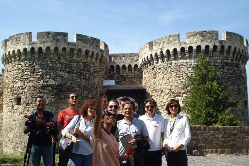 With foreign TV team at Zindan Gate of Belgrade Fortress