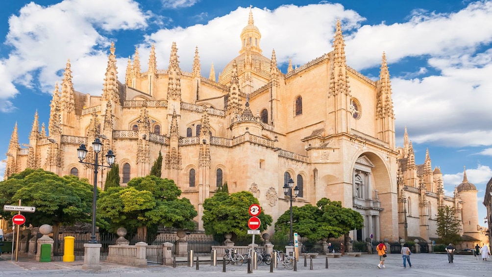 walking outside of an old cathedral in Spain