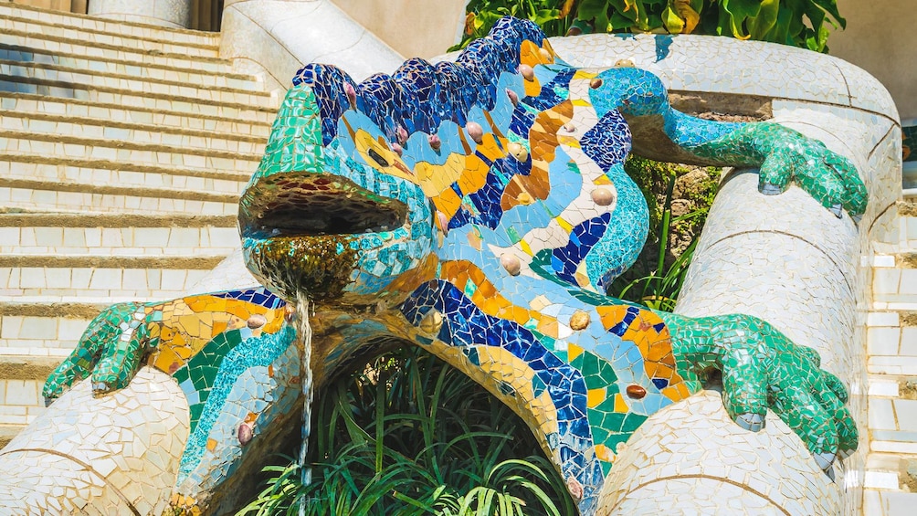 Close up of colorful sculpture in Park Güell.