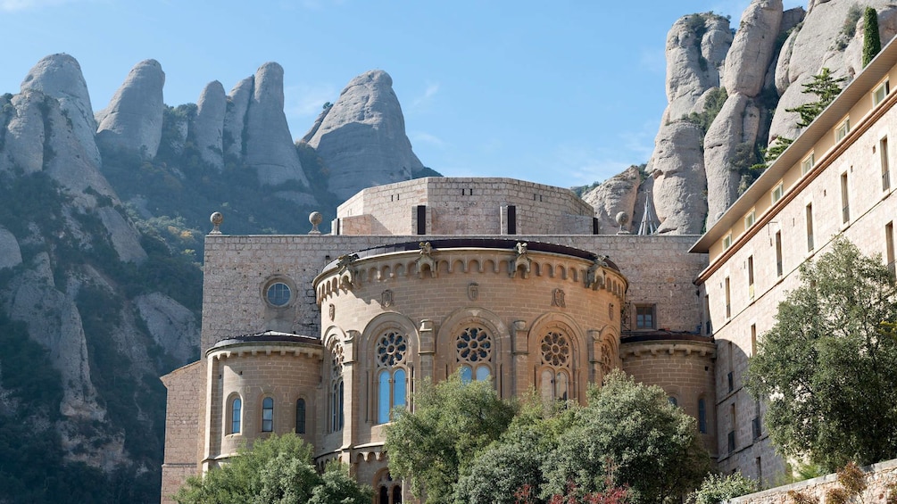 Monastery at Montserrat with mountains in the background