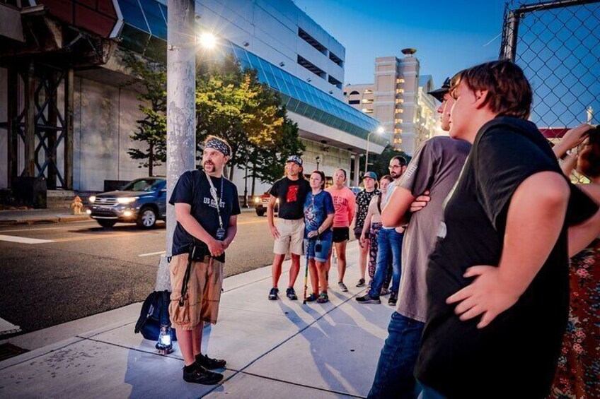 Our guide telling an epic tale of hauntings in the beautiful city
