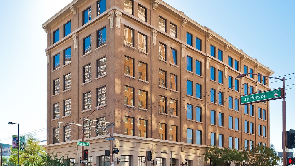 Angled view of rectangular building in downtown Phoenix.