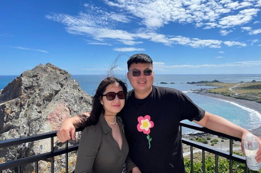 Guests at the Cape Palliser Lighthouse lookout