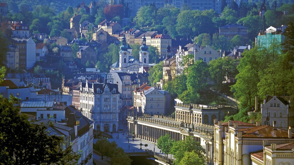 walking through the town on a sunny morning in Prague