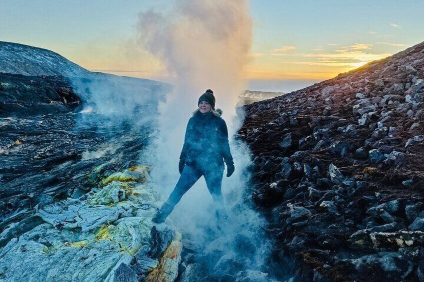 A guest over the fumarole at Fagradalsfjall Volcano.
