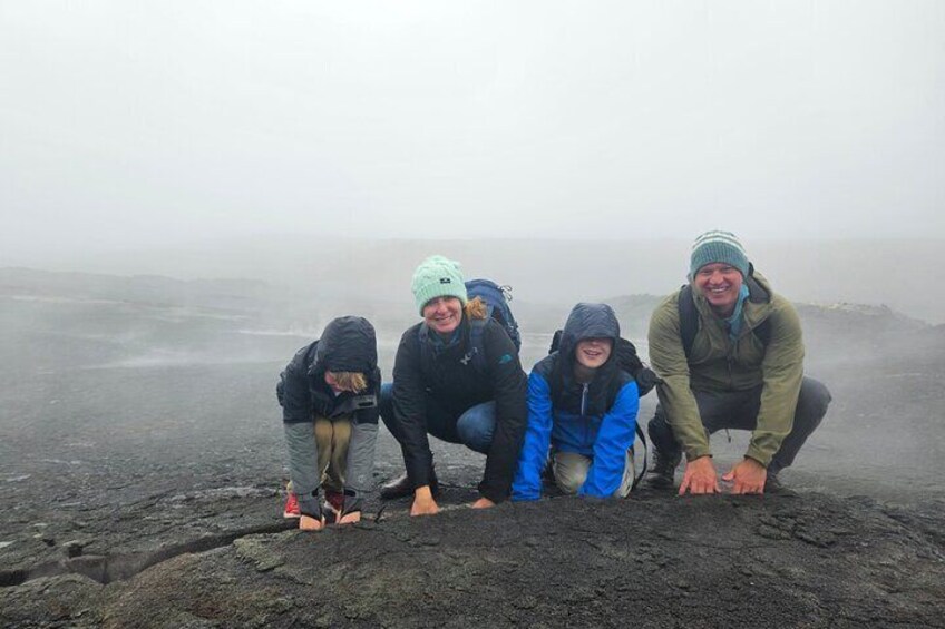 A family at Fagradalsfjall Volcano Hike with 2Go Iceland.