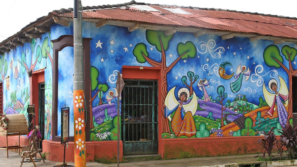 Vibrant corner view of a building of Concepción de Ataco in El Salvador