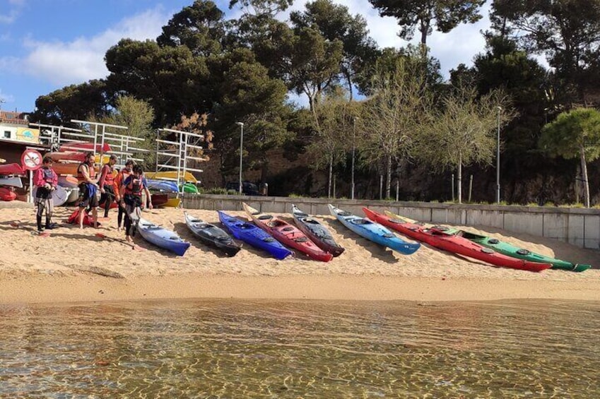 kayaks on the beach ready to go out