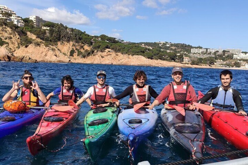 Group of friends enjoying kayak excursion