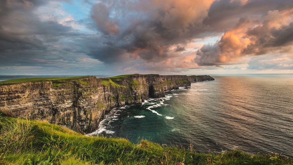 Cloudy sunset view of Cliffs of Moher.