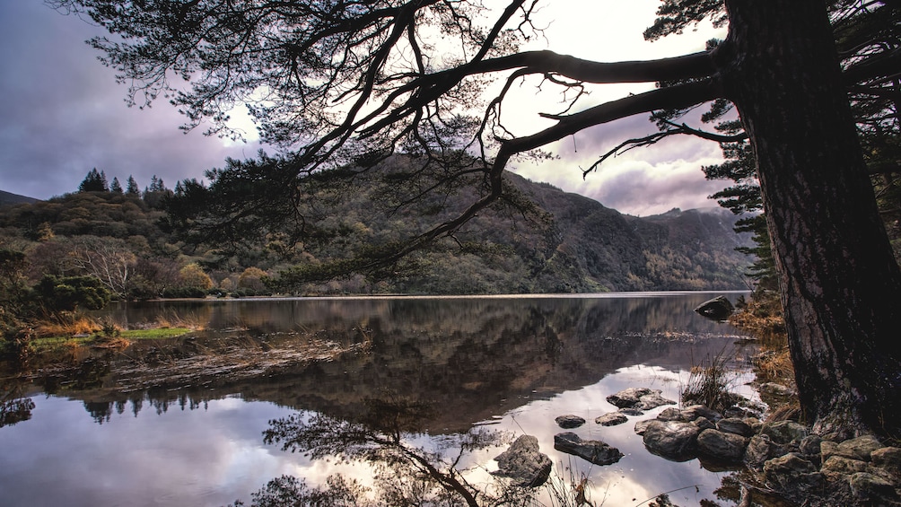 River view of Wicklow Mountains at sunset.