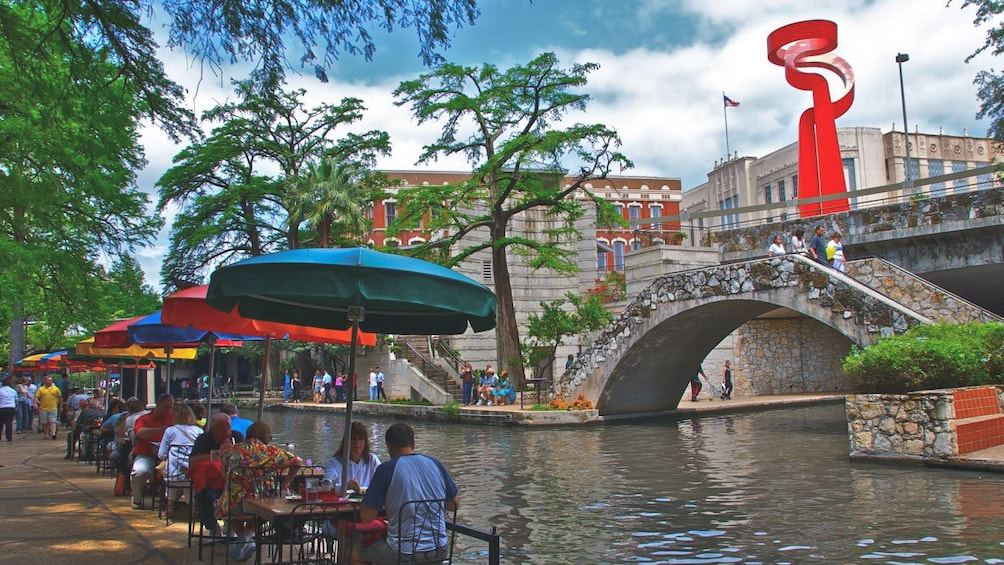 Beautiful day time view of San Antonio Riverwalk.