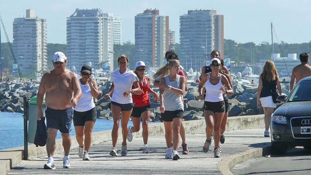 Group of runners in the city seen on the Punta del Este City Tour in Montevideo, Uruguay