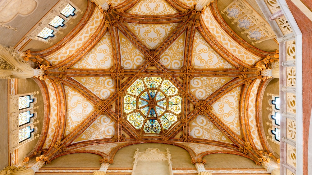 Stained glass and painted ceiling in Sant Pau