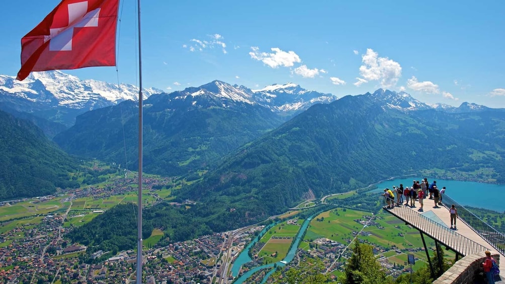viewing the town from a canopy at high altitudes in Switzerland