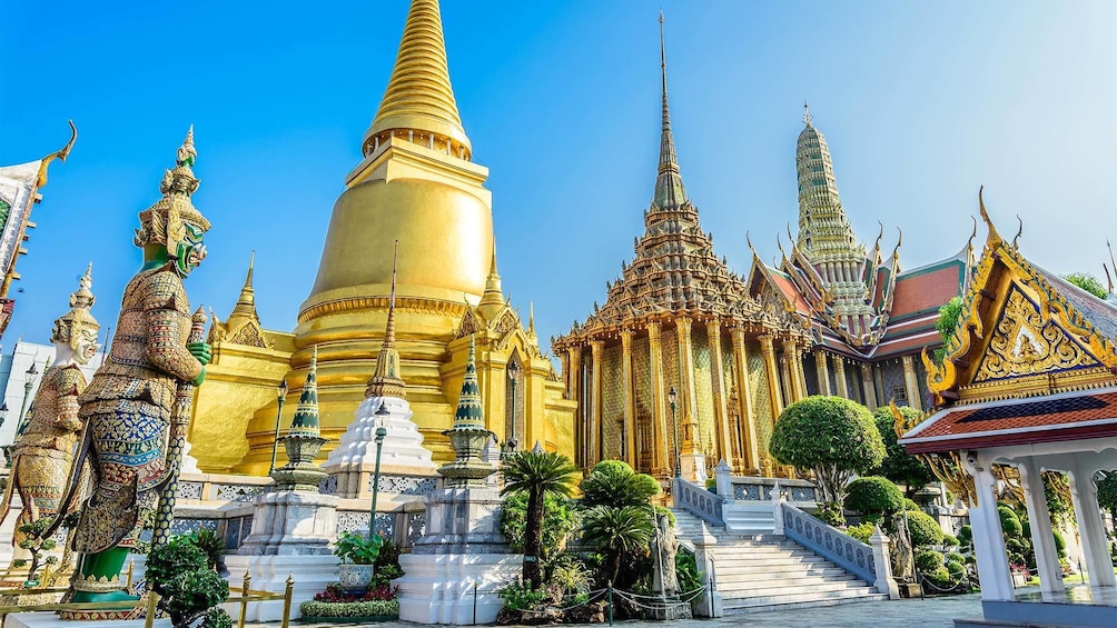 Beautiful Wat Pra Kaew, The Grand Palace, blue sky, Bangkok Thailand