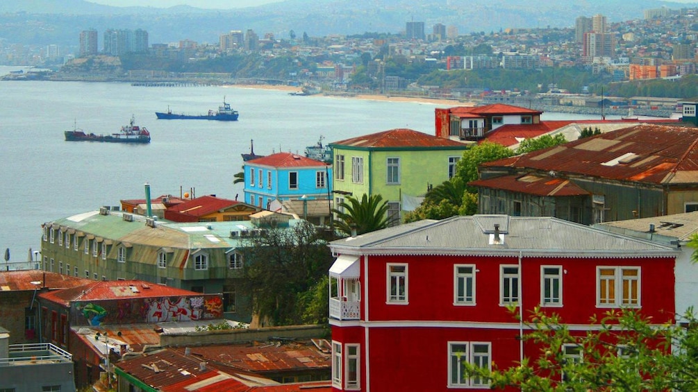 View of the city and coastline in Valparaiso