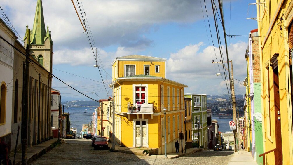 Yellow buildings in Valparaiso