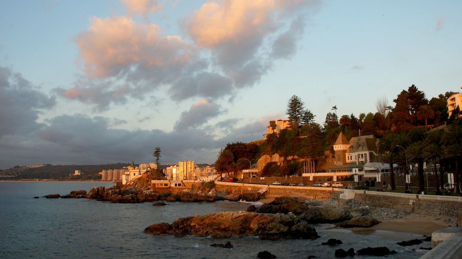 Coast of ValparaÃso at sunset