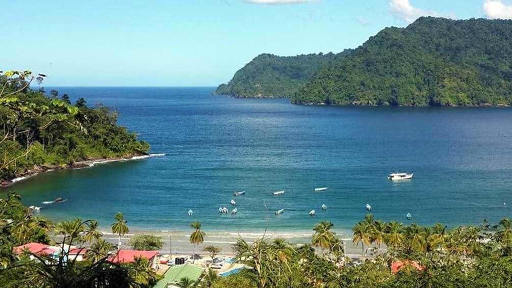 scattered boats at the beach in Trinidad and Tobago