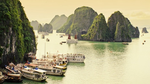 Halong Bay at sunset in Vietnam 