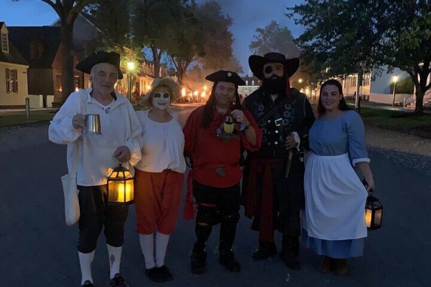 Our Merry Band of Characters, Sir Colin from England, Grace Sherwood the witch, Mr Pirate, Blackbeard, Maiden Lexi. 