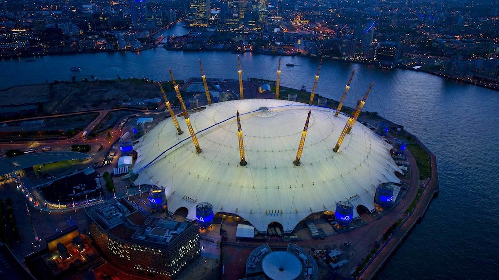 aerial view of the O2 building in the evening in London