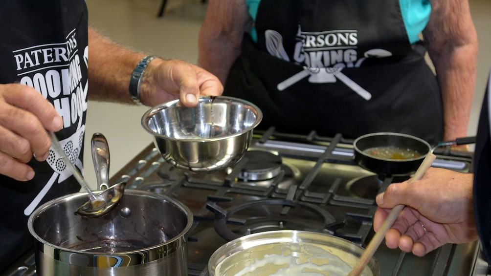 close up of preparations at cooking school