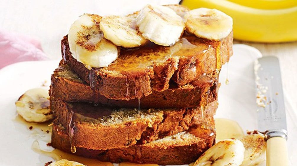 close up of banana frech toast at cooking school