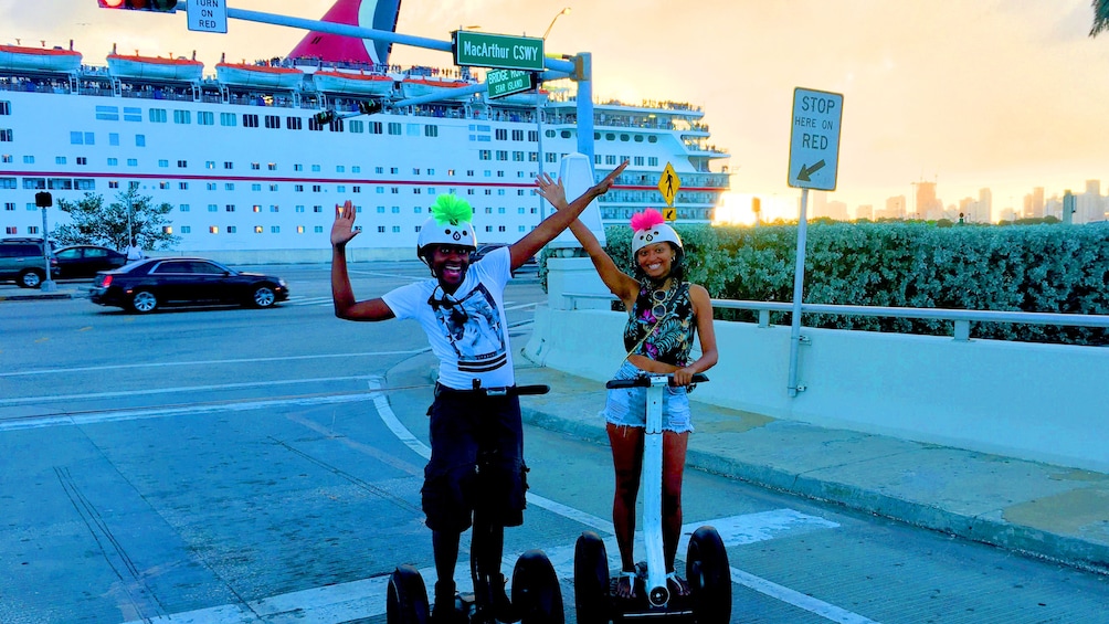 Segway tour next to a cruise ship