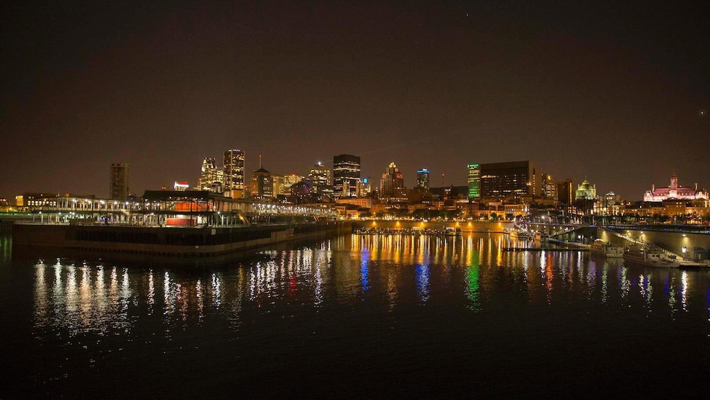 City along the river at night in Montreal