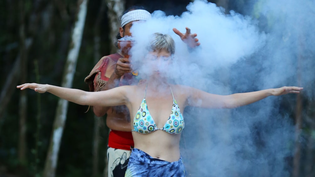 Woman in the middle of Temazcal Ritual